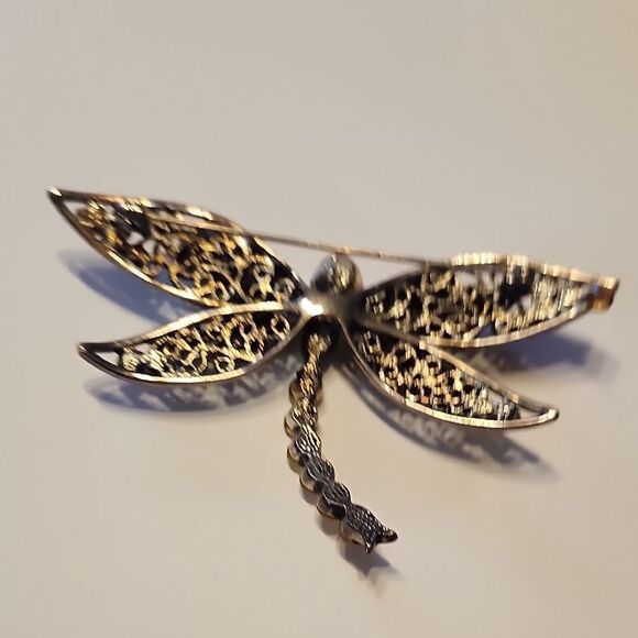 58056_800.jpg Sparkling Dragonfly Brooch with Orange and Green Rhinestones